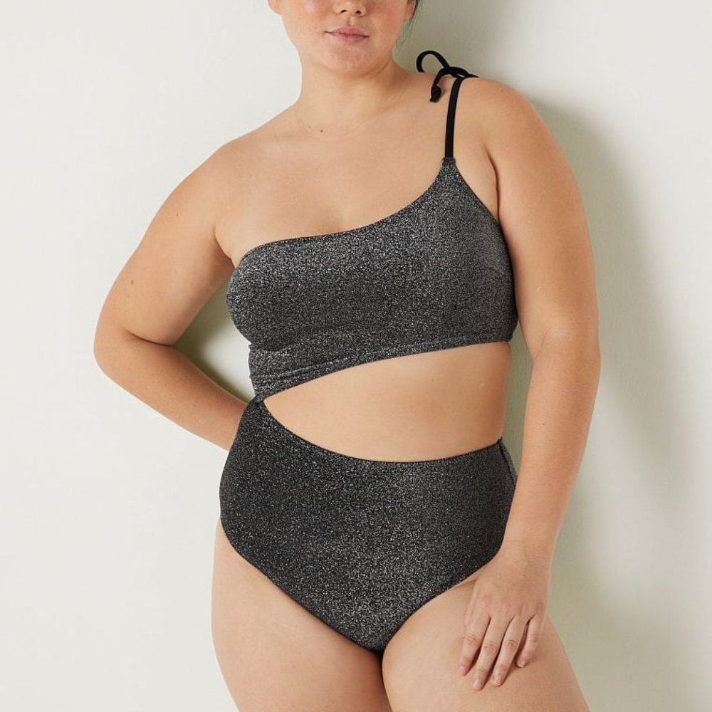 VICTORIA'S SECRET PINK SHIMMER ONE SHOULDER ONE-PIECE SWIMSUIT ~NWT